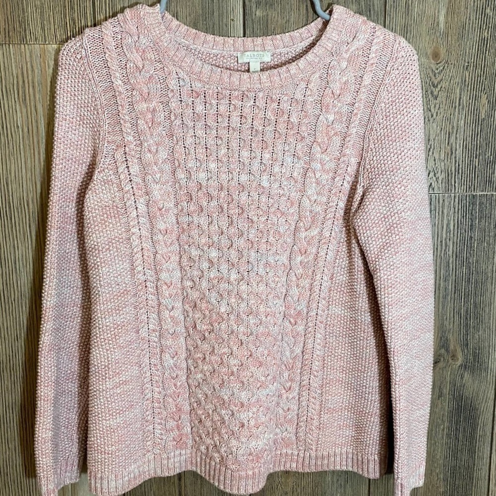 Talbots Pink Cable Knit Scoop Neck Sweater
